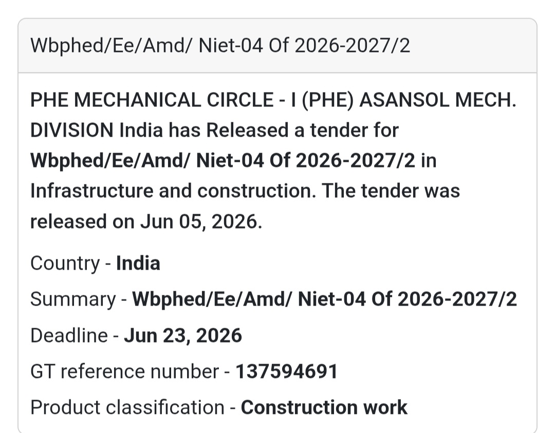 🚧 Asansol, West Bengal | Construction Tender Live