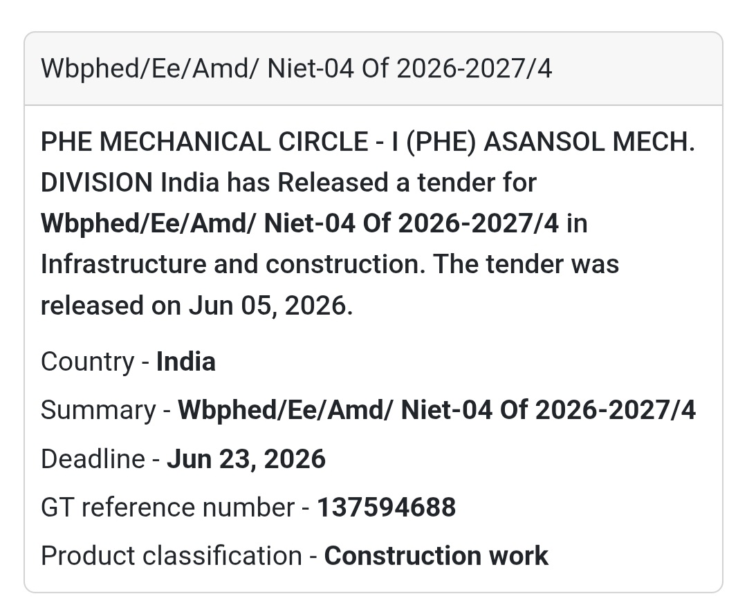 🚧 Asansol, West Bengal | Government Construction Tender