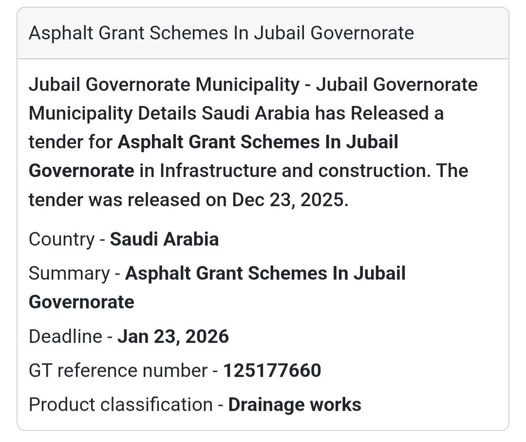 🏗 Asphalt Grant Schemes – Jubail Governorate