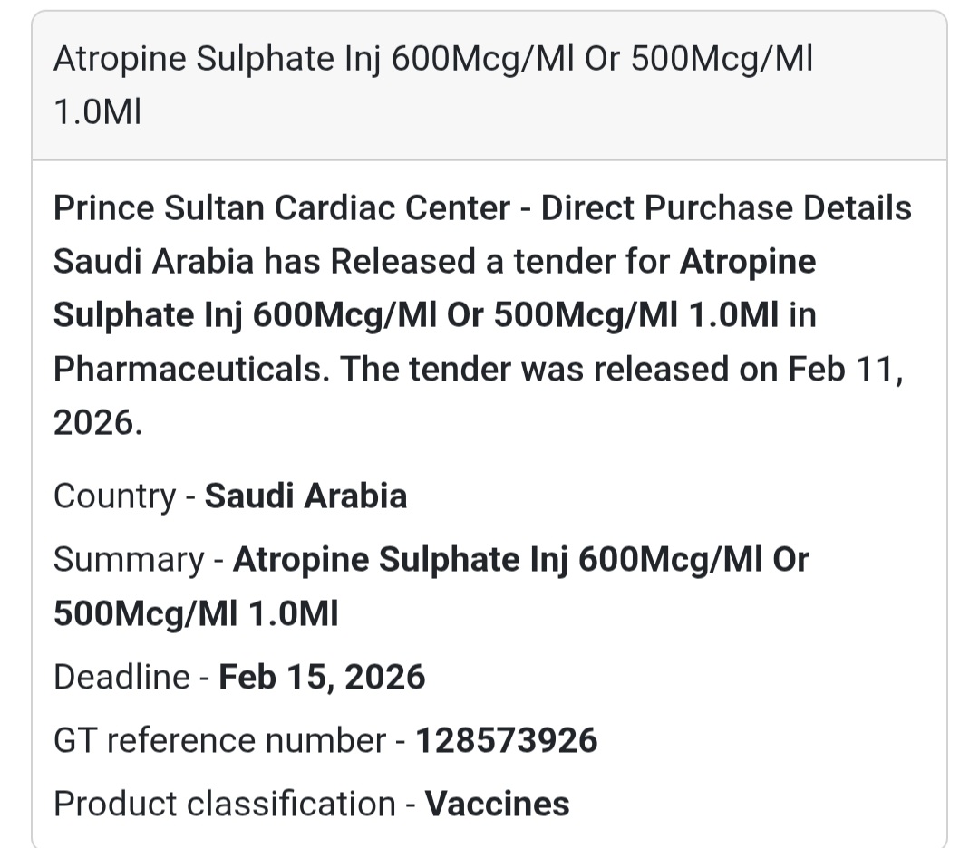 💊 Atropine Sulphate Injection (600mcg/ml or 500mcg/ml – 1ml)