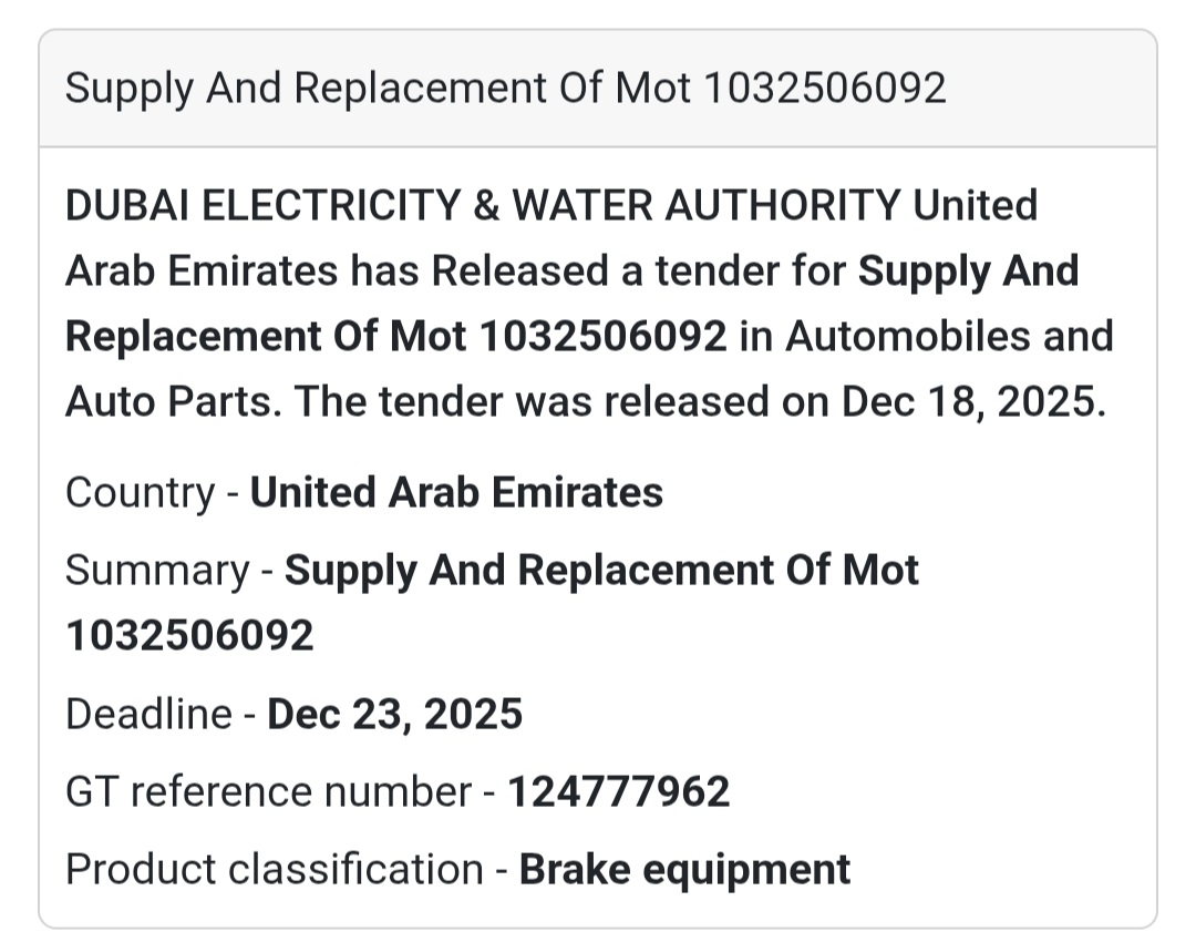 🔔 Automotive Maintenance Tender | United Arab Emirates 🇦🇪