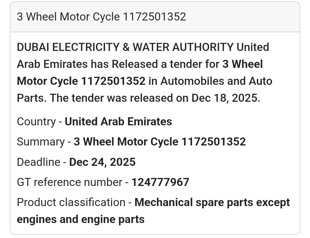 🔔 Automotive Parts Tender | United Arab Emirates 🇦🇪
