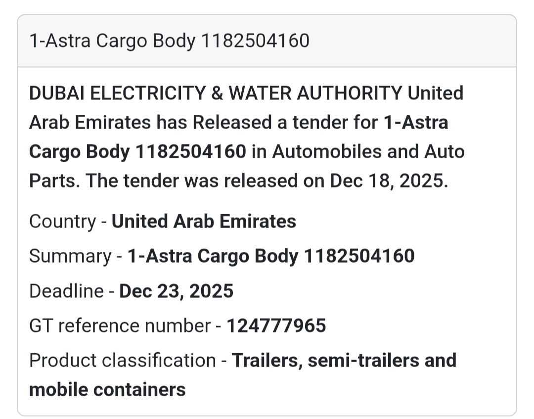 🔔 Automotive Supply Tender | United Arab Emirates 🇦🇪