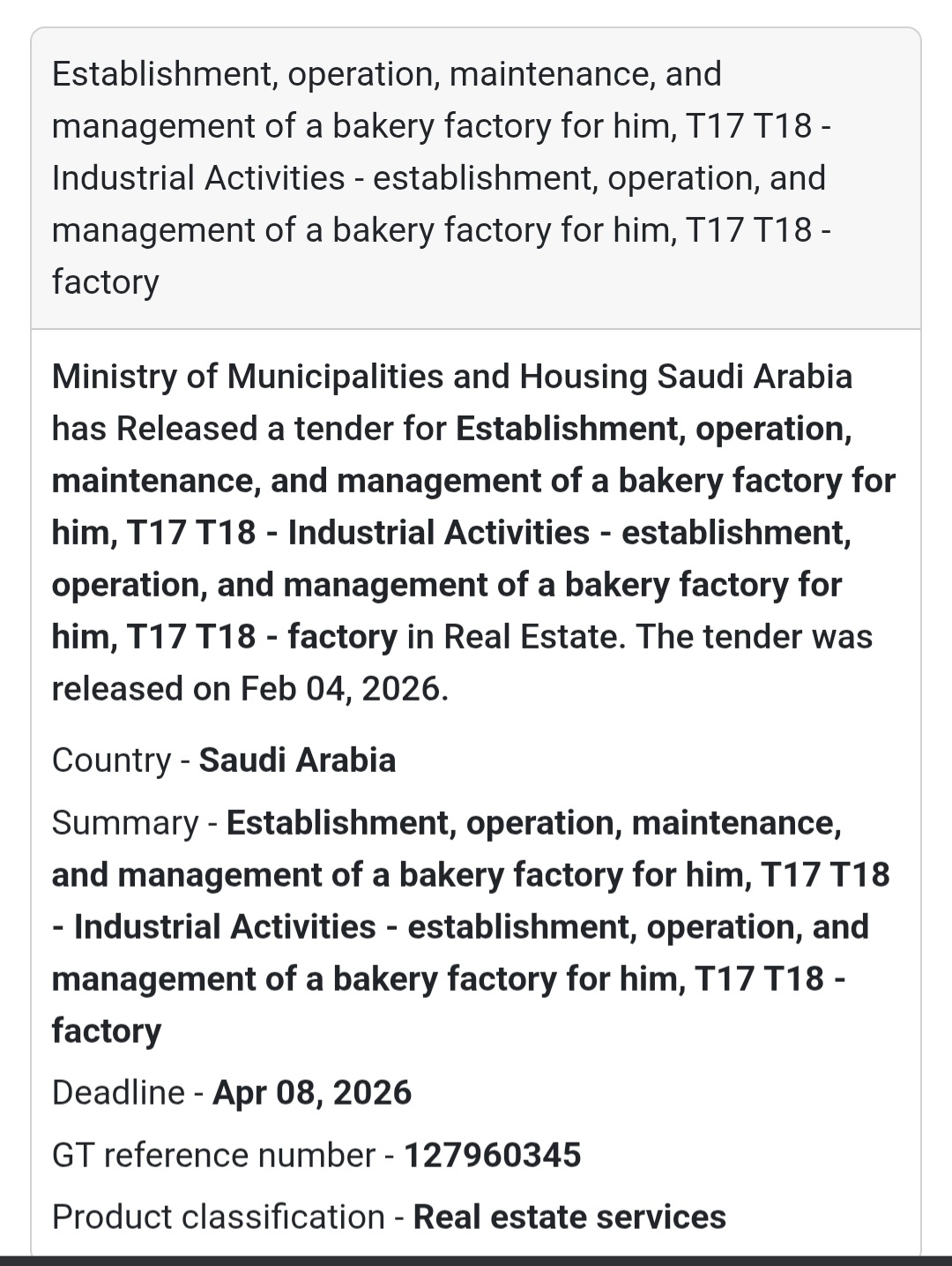 🏭 Bakery Factory Establishment – T17 & T18