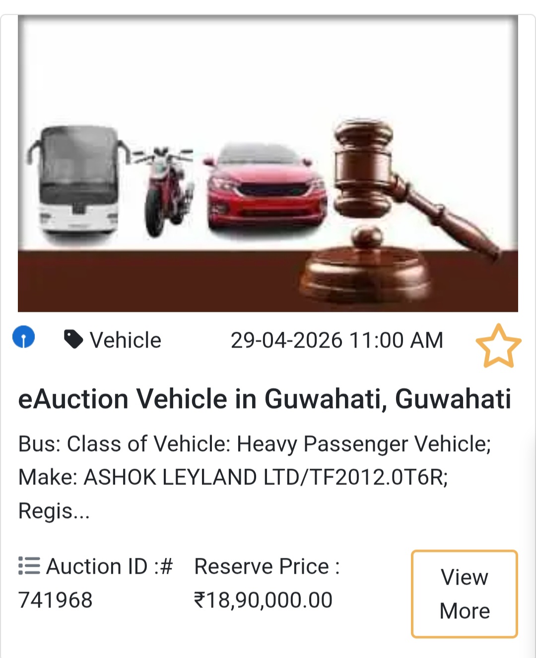 🏦 Bank: SBI eAuction📍 Guwahati Deal – Ashok Leyland Bus (2nd Unit) 🚌