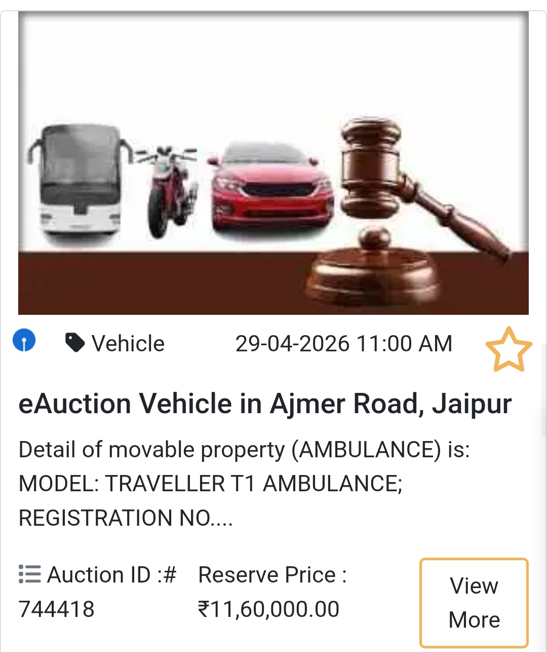 Bank: SBI eAuction📍 Jaipur Deal – Ambulance Vehicle 🚑