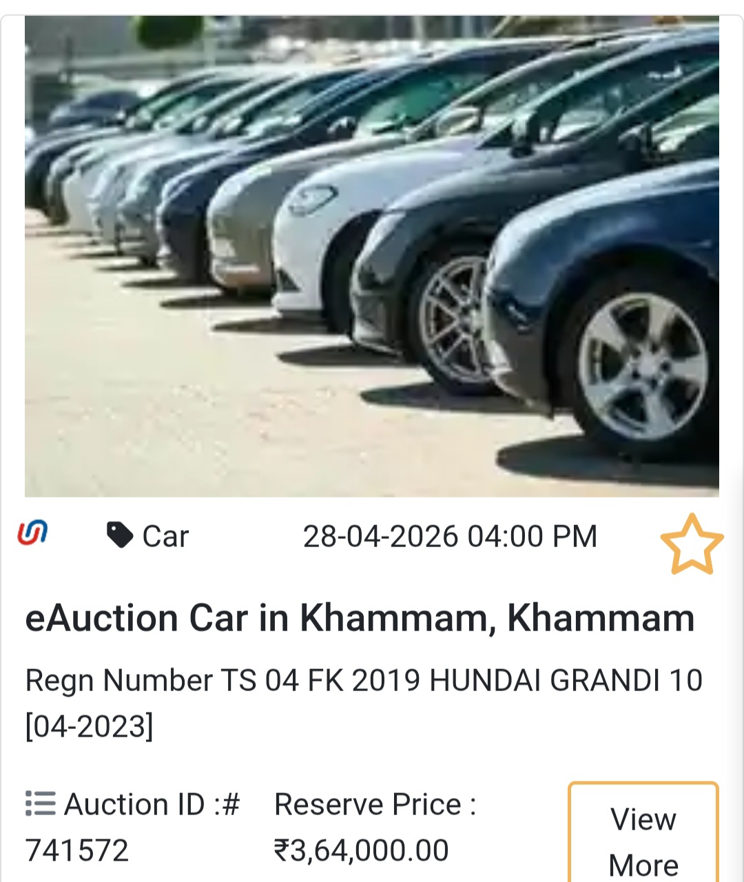 Bank: SBI eAuction📍 Khammam Deal – Hyundai Grand i10