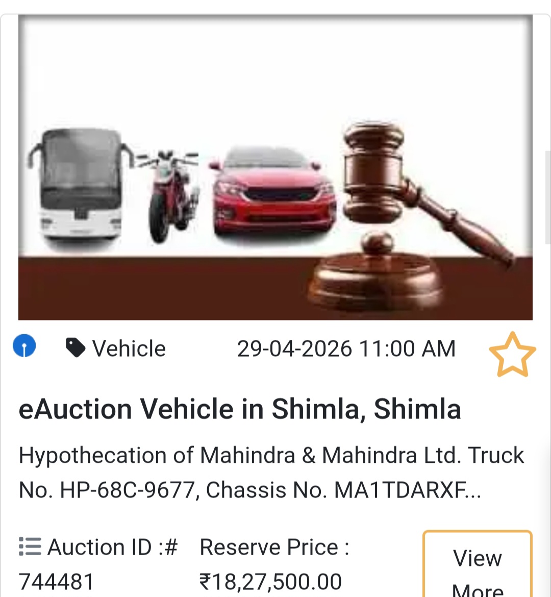 Bank: SBI eAuction📍 Shimla Deal – Mahindra Truck 🚛