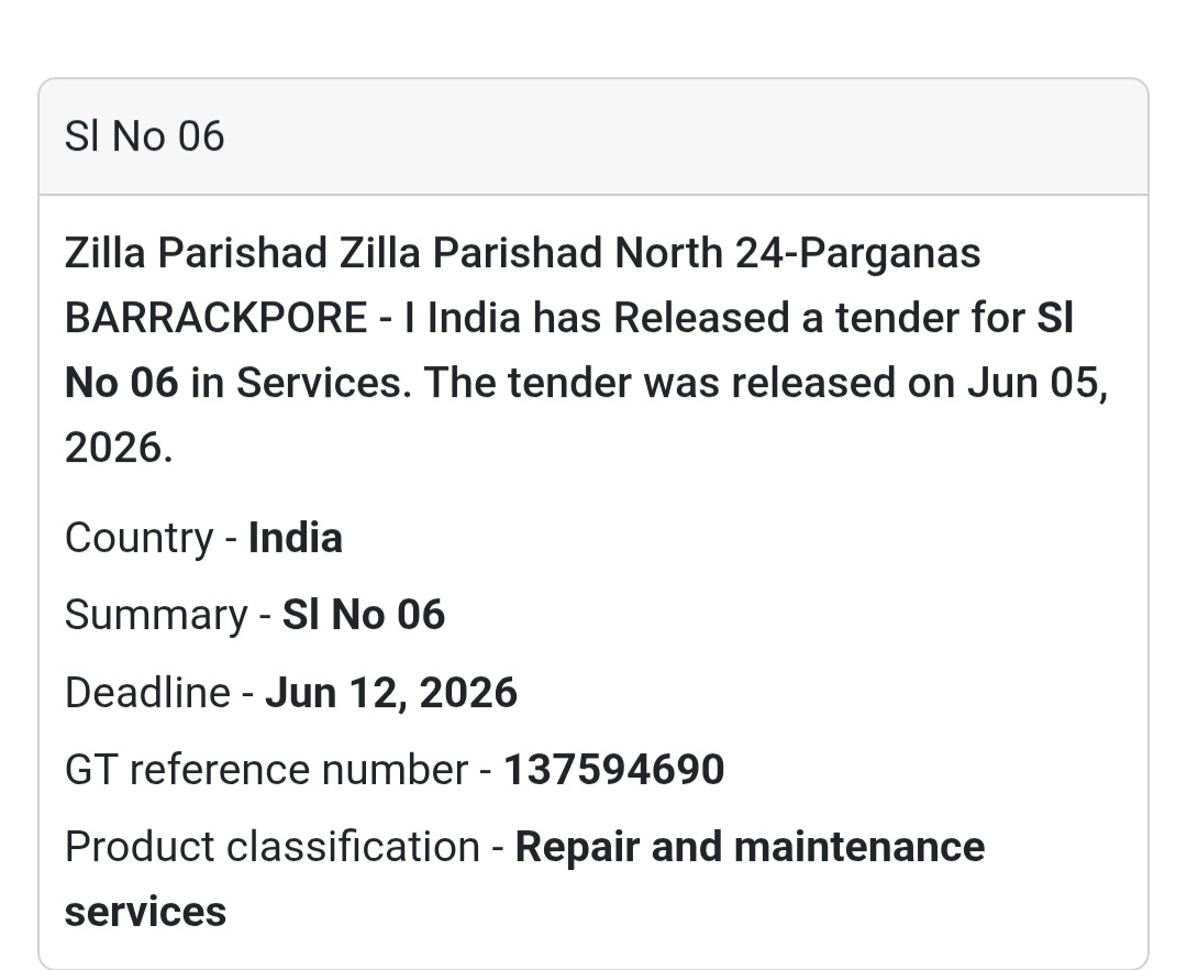 🛠️ Barrackpore, West Bengal | Maintenance Services Tender