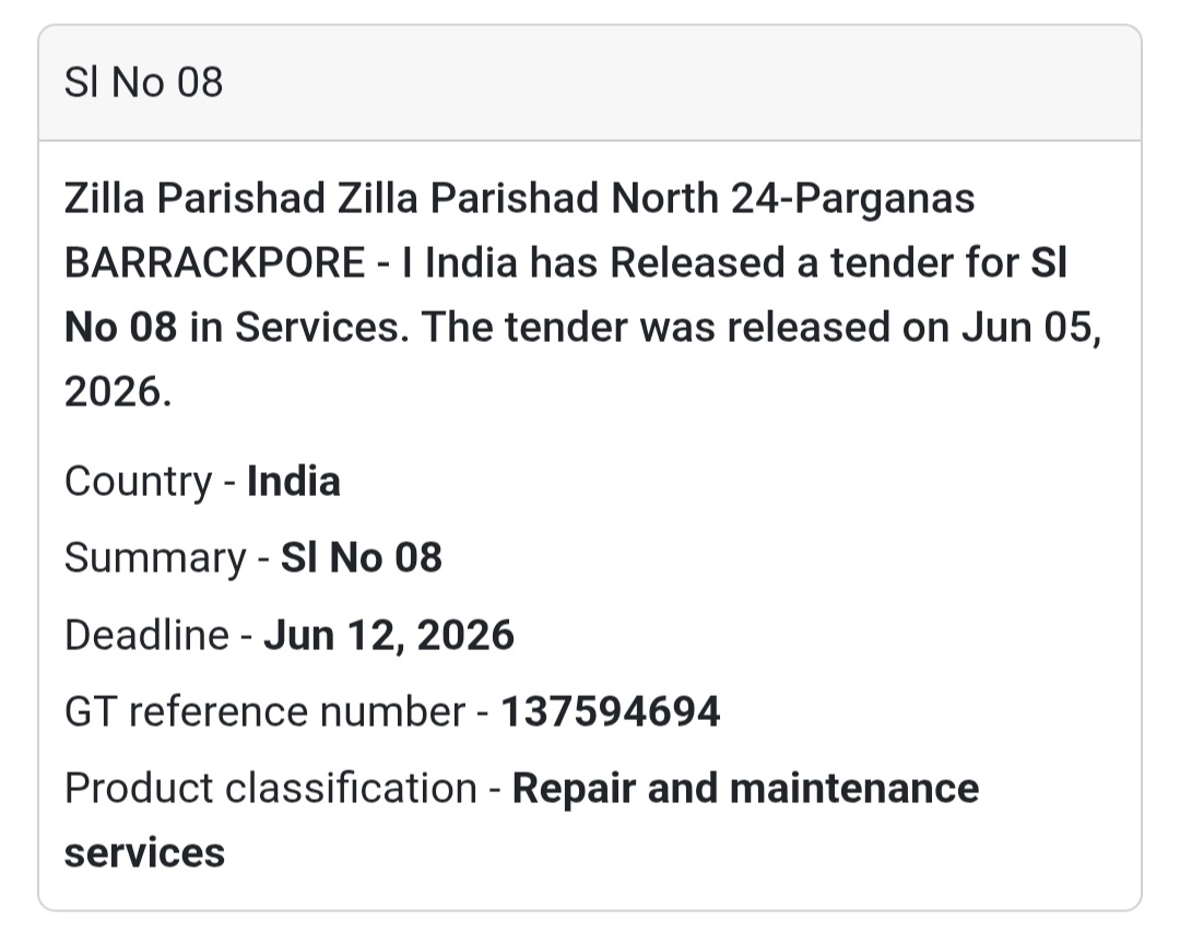🛠️ Barrackpore, West Bengal | Service Tender Alert