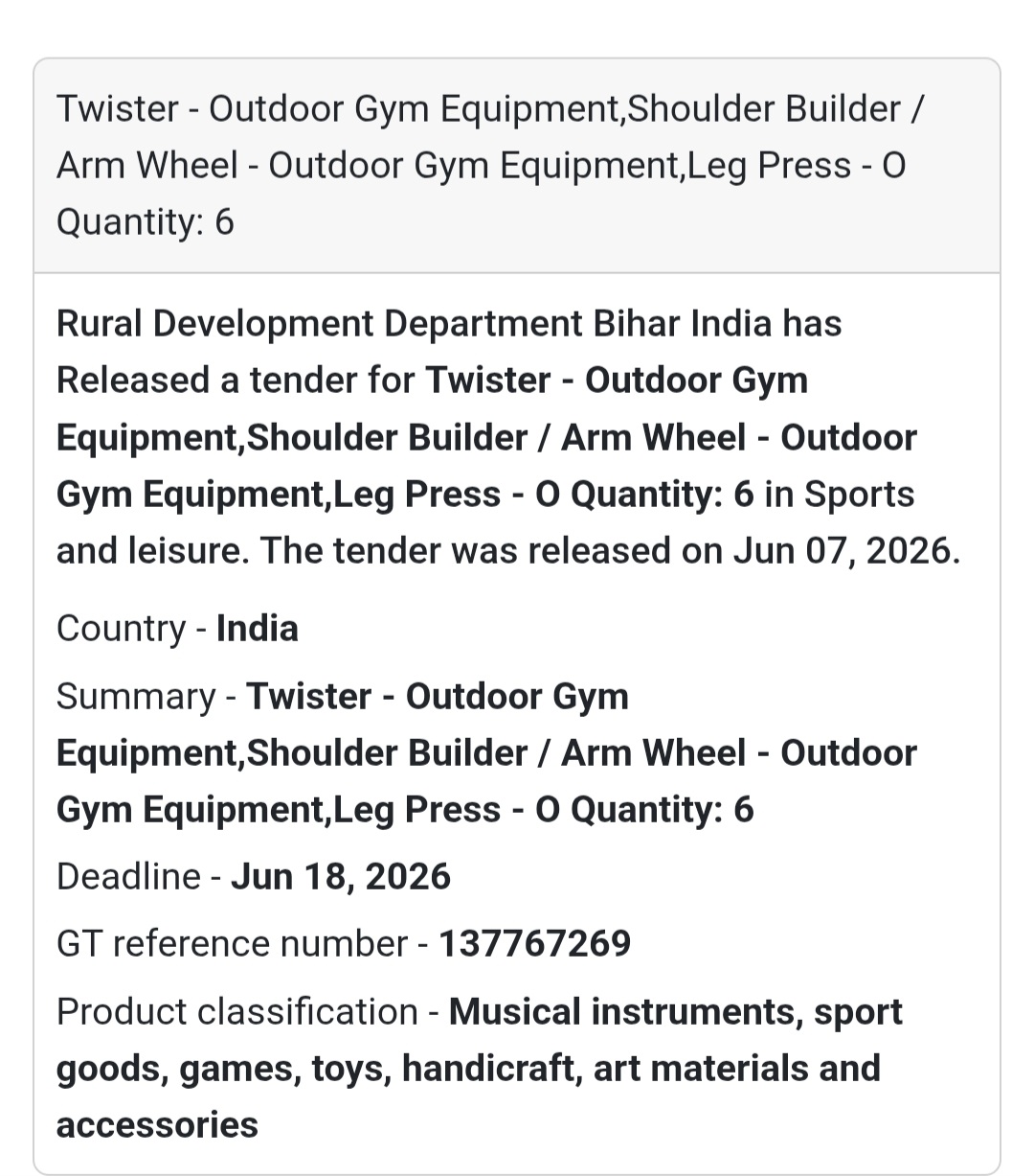 📍 Bihar, India | Outdoor Gym Equipment Tender