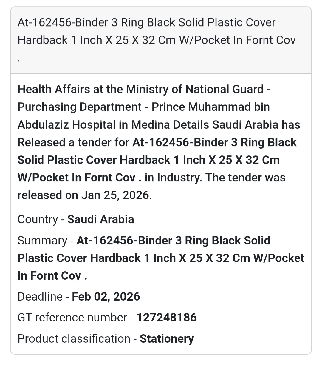 📁 Binder Supply – Medina Hospital