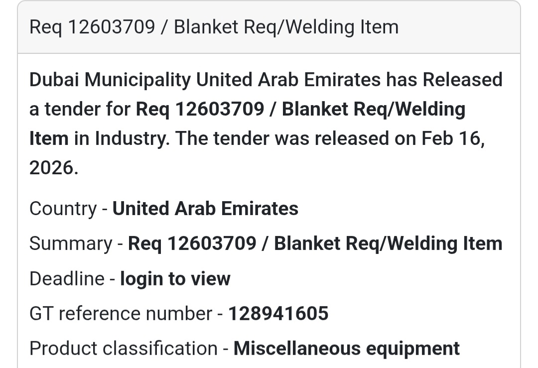 🔧 Blanket Requirement – Welding Item (Req 12603709)