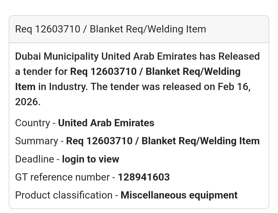 🔩 Blanket Requirement – Welding Item (Req 12603710)