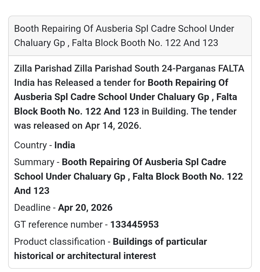 🏫 Booth Repair Work – West Bengal (Falta Block)