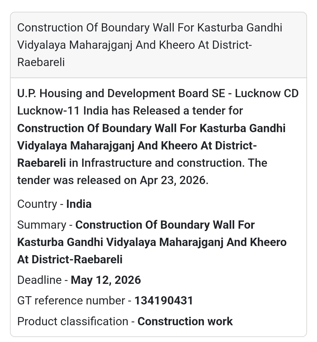 🧱 Boundary Wall Construction – Raebareli (Maharajganj)