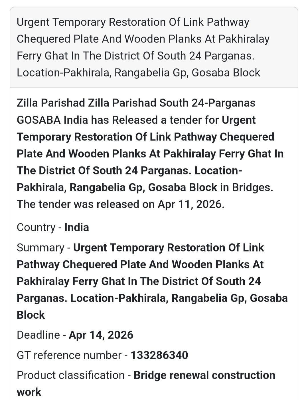 🌉 BRIDGE RESTORATION WORK – SOUTH 24 PARGANAS