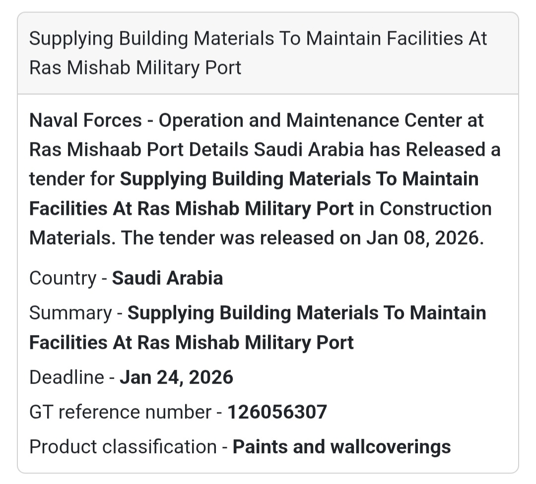 🏗 Building Materials Supply – Ras Mishab Military Port