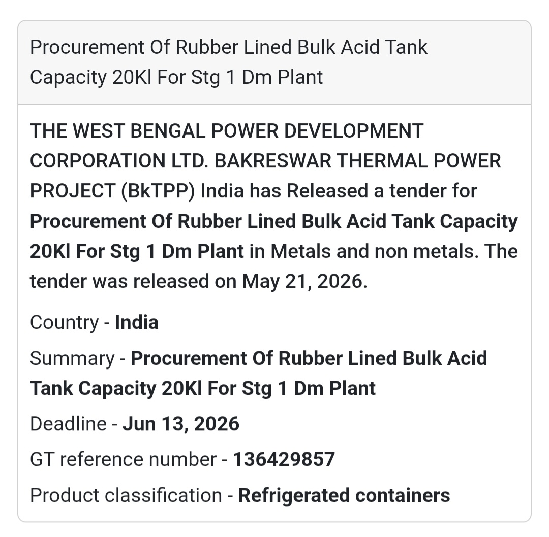🛢️ Bulk Acid Tank Procurement Tender |
