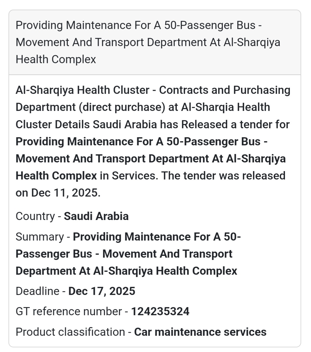 🚌 Bus Maintenance Tender – Saudi Arabia 🇸🇦