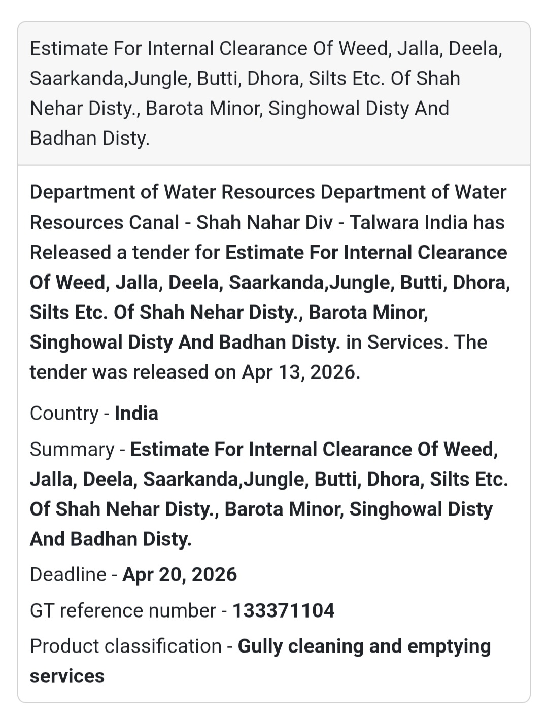 💧 Canal Cleaning & Clearance Work (Shah Nahar)