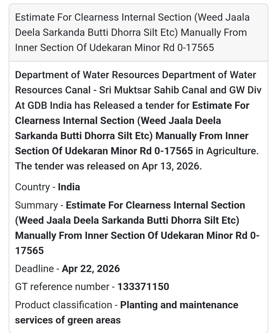 🌾 Canal Internal Clearance (Udekaran Minor)
