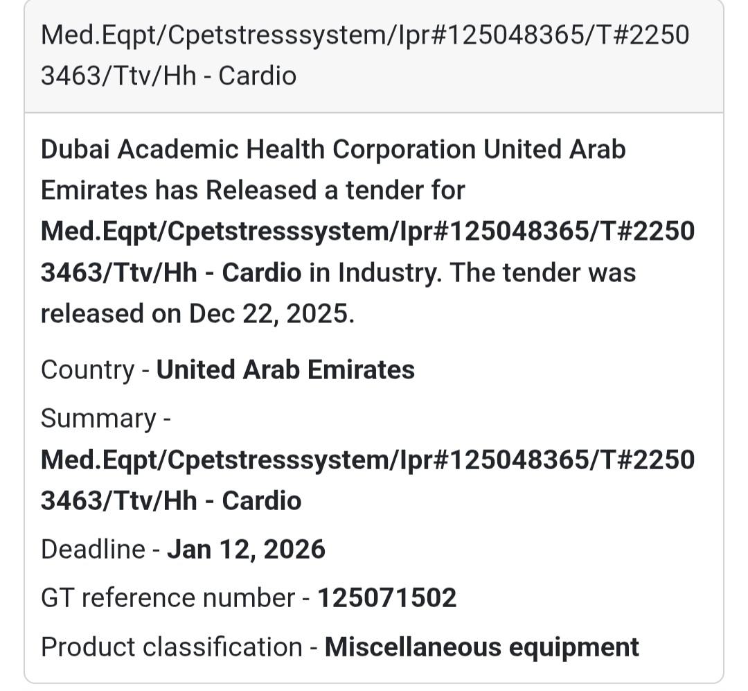 ❤️ Cardio CPET Stress System Tender – UAE