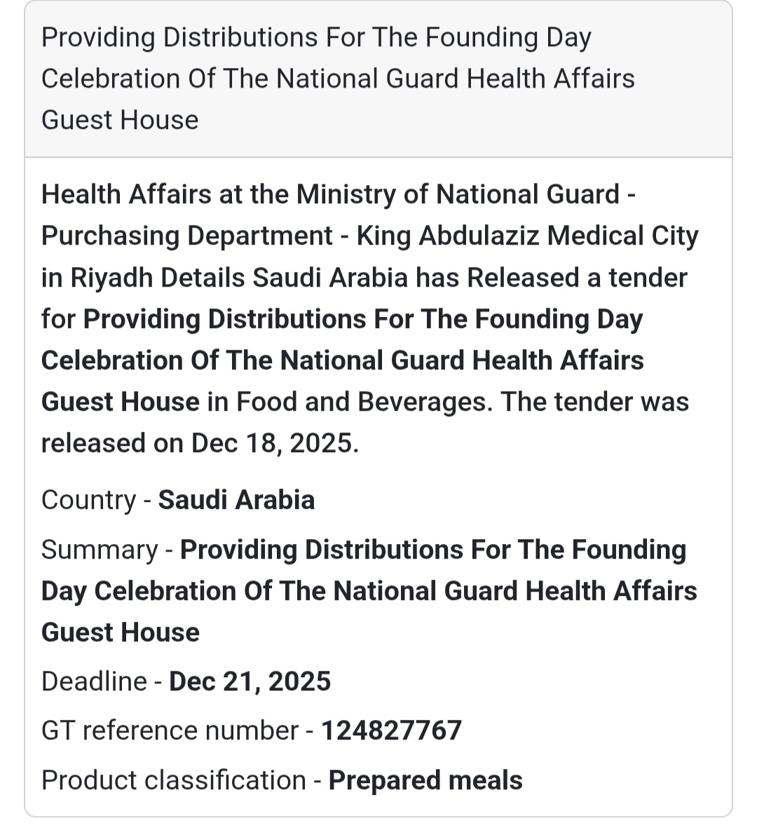 🔔 Catering & Event Services Tender | Saudi Arabia 🇸🇦