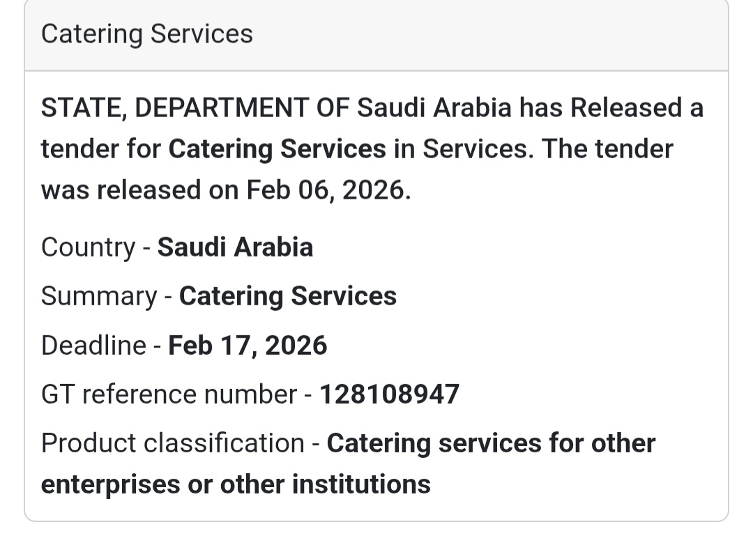 🍽 Catering Services Tender – Saudi Arabia