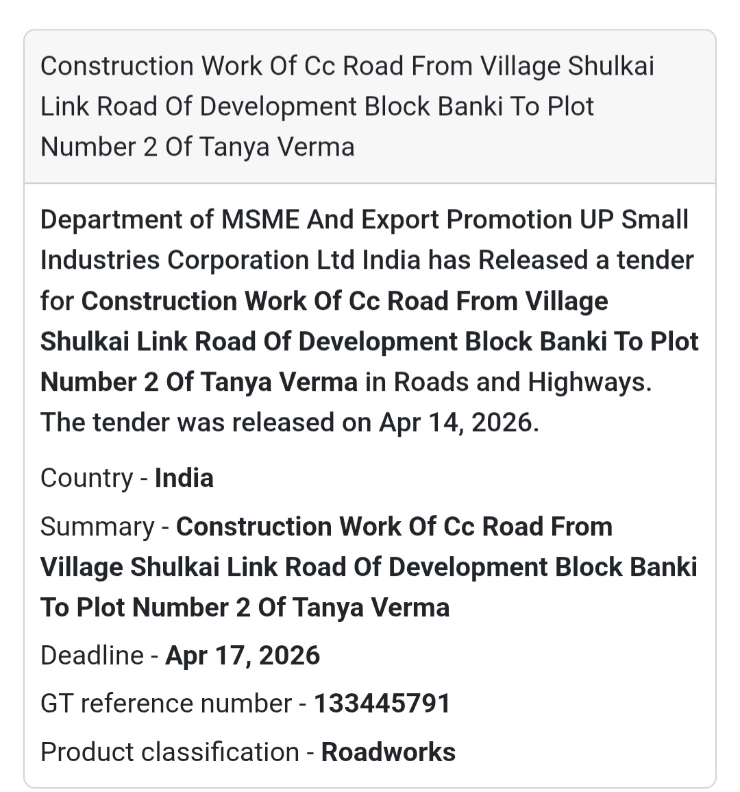 🛣️ CC Road Construction – Barabanki (Banki Block)