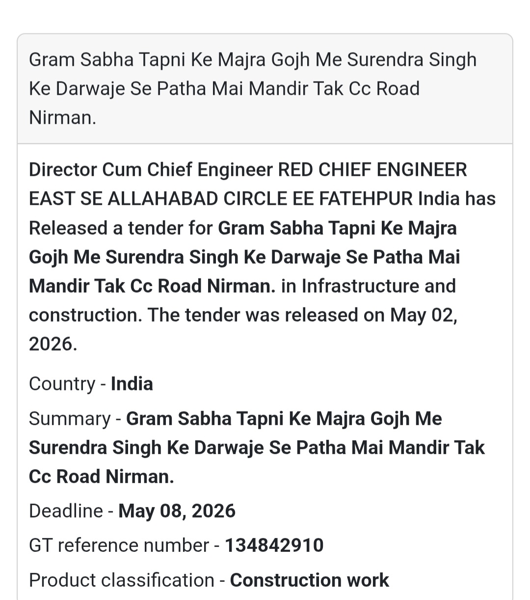 CC Road Construction (Tapni, Fatehpur)
