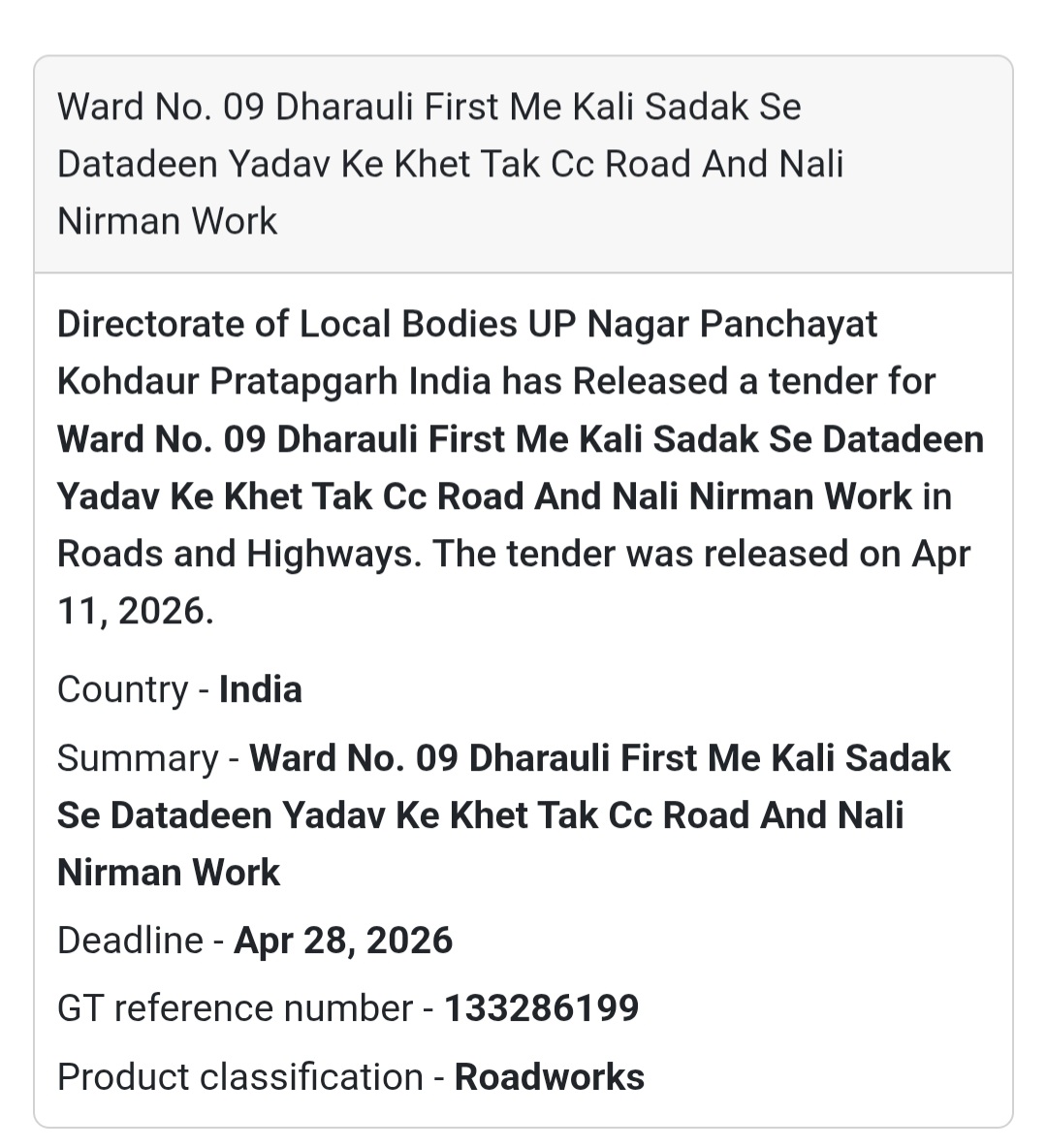 🛣️ CC ROAD & DRAIN WORK – PRATAPGARH