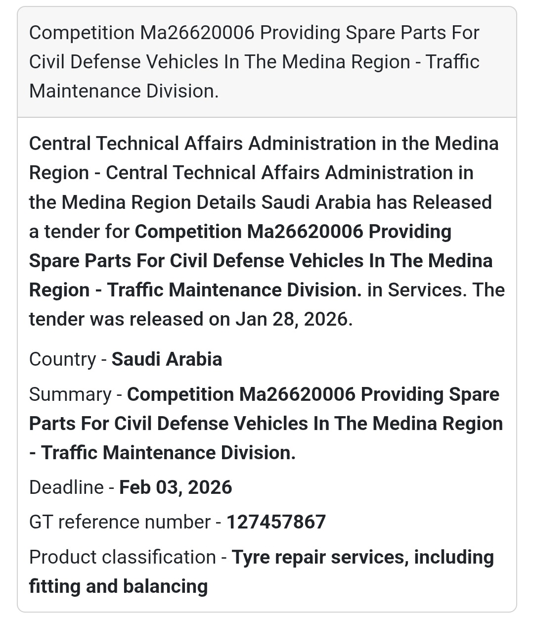 🚒 Civil Defense Vehicle Spare Parts | Medina