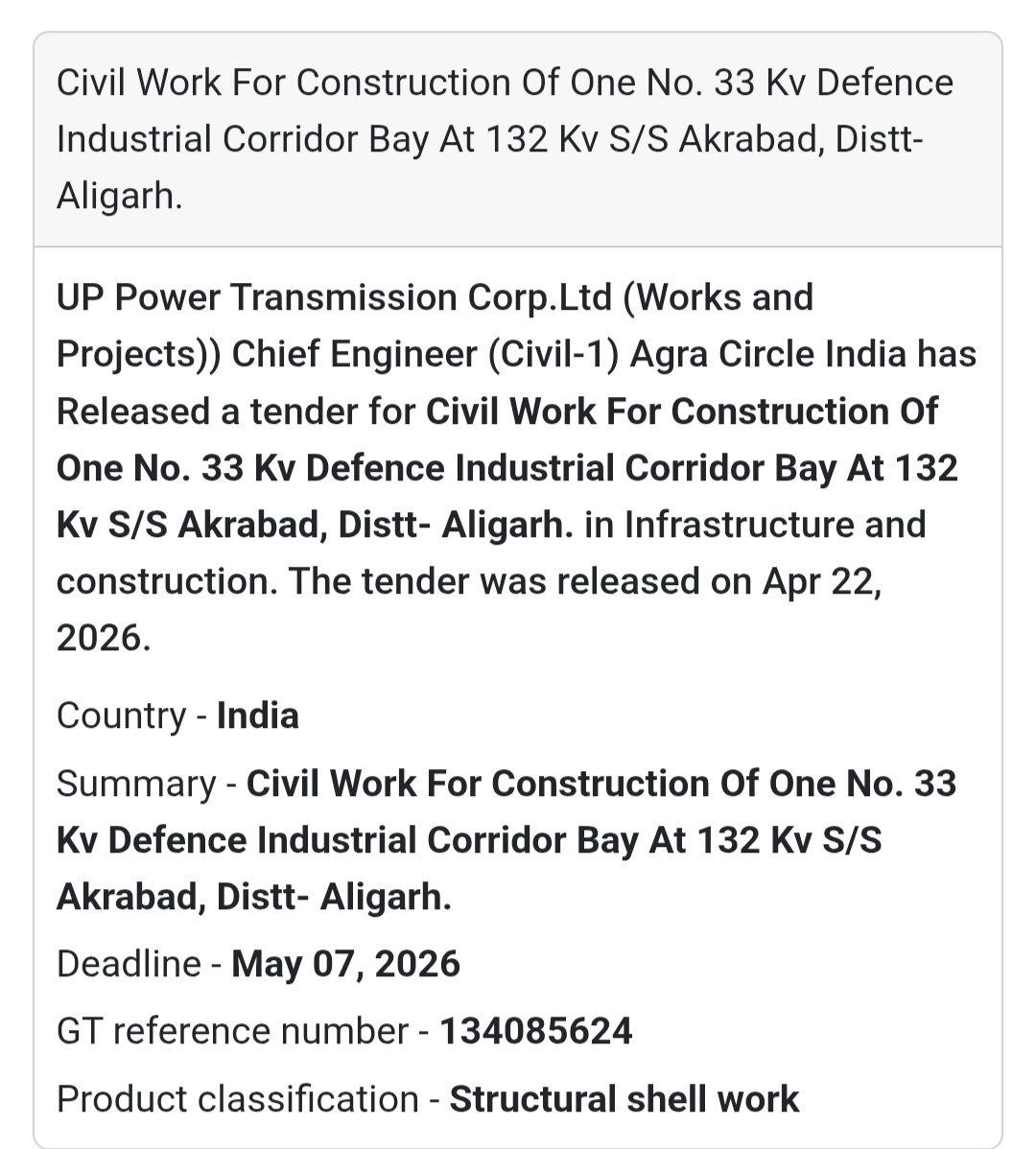 ⚡ Civil Work – 33 KV Industrial Corridor (Aligarh)