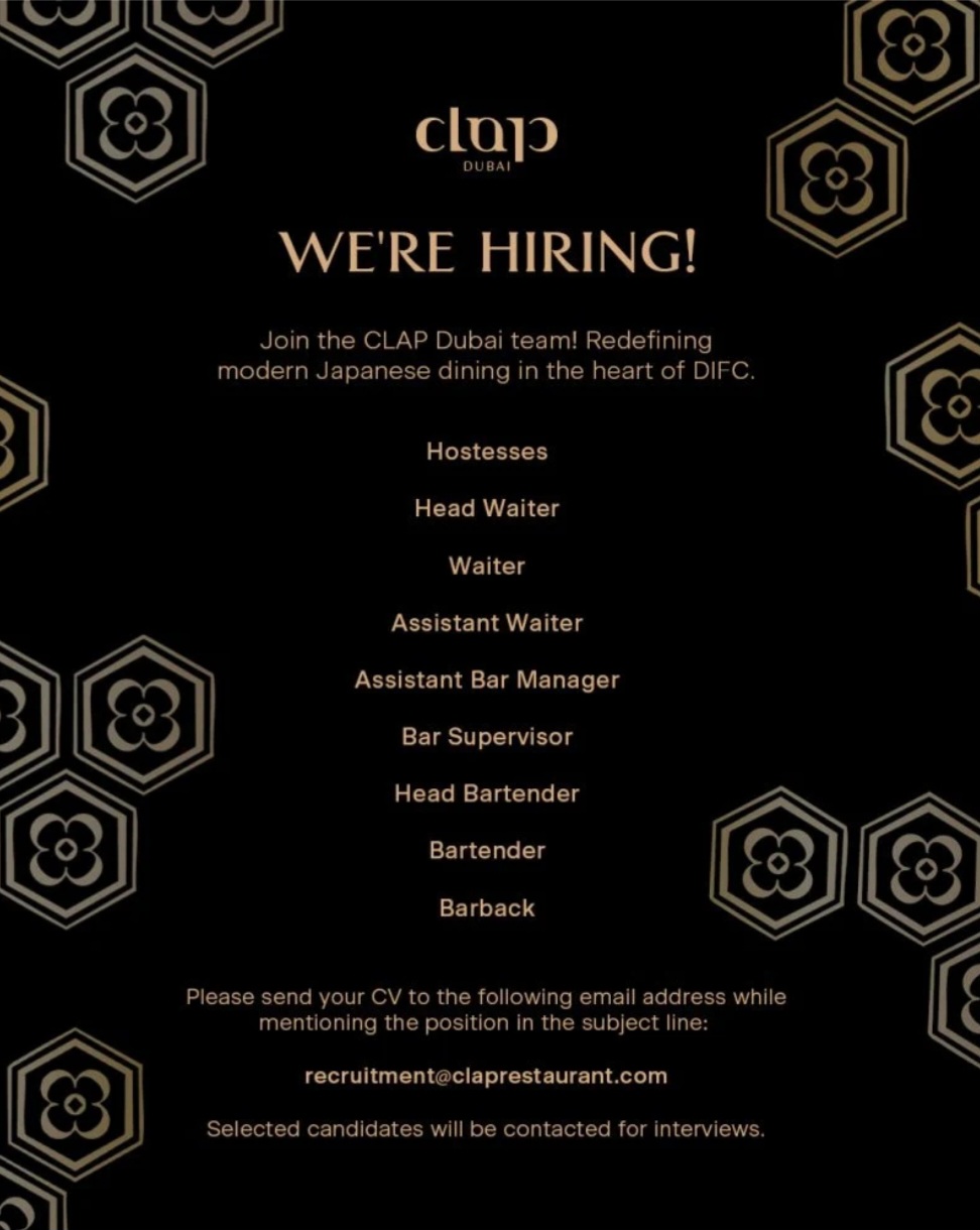 🌟 CLAP Dubai is Hiring Hospitality Professionals! 🌟