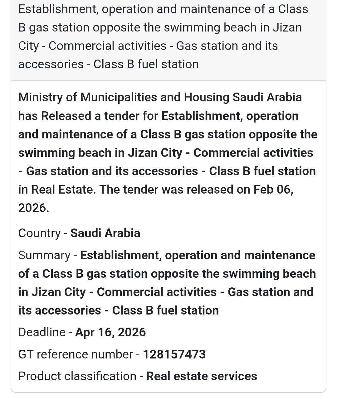 ⛽ Class B Fuel Station – Jizan Waterfront