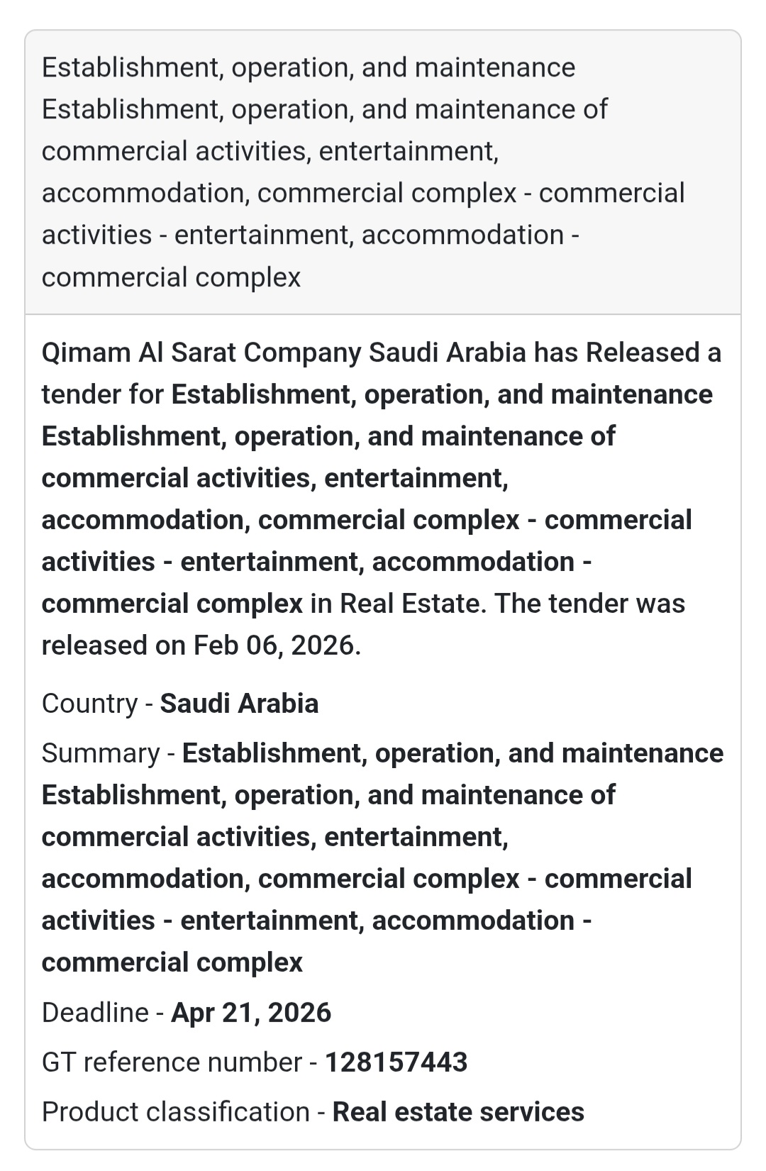 🏬 Commercial Activities Complex – O&M Tender