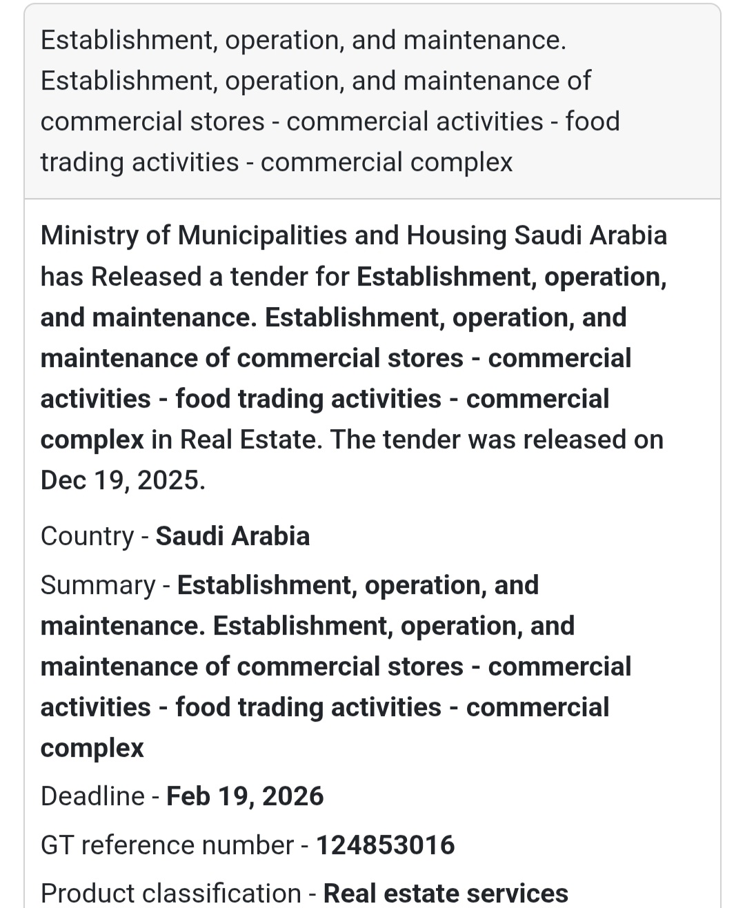 🔔 Commercial Complex Management Tender | Saudi Arabia 🇸🇦