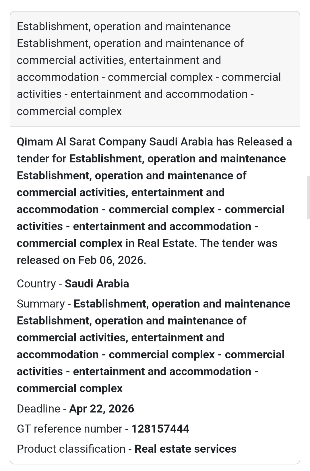 🏢 Commercial Complex O&M Tender