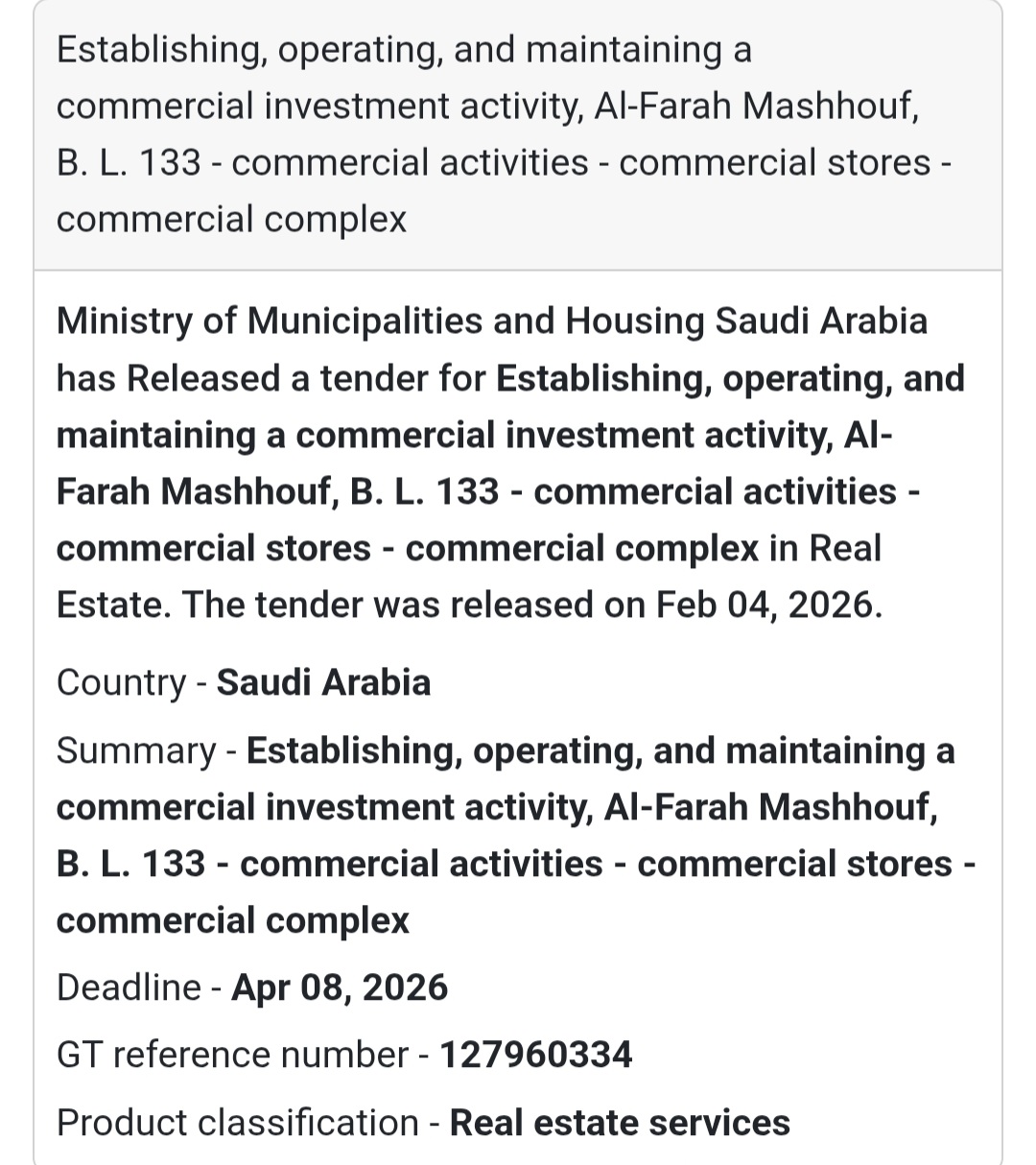 💼 Commercial Investment Activity – Al-Farah Mashhouf