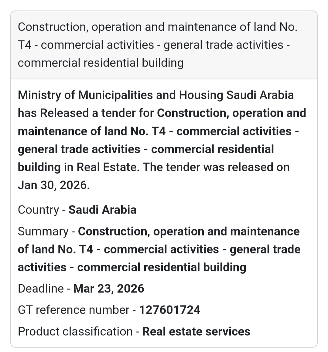 🏢 Commercial Residential Development – Land No. T4
