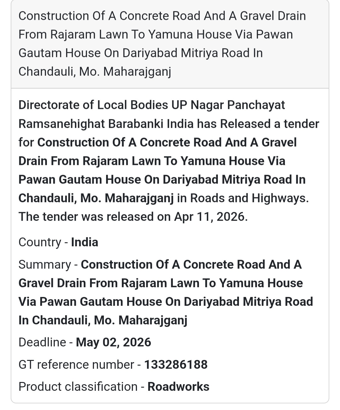 🛣️ CONCRETE ROAD & GRAVEL DRAIN – BARABANKI