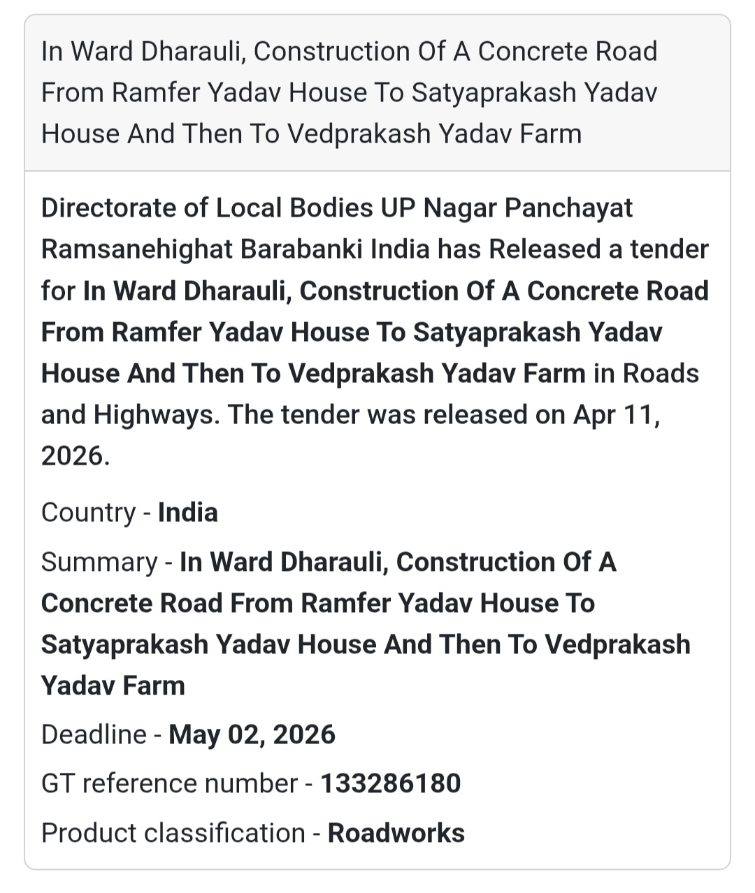 🏗️ CONCRETE ROAD WORK – DHARAULI, BARABANKI