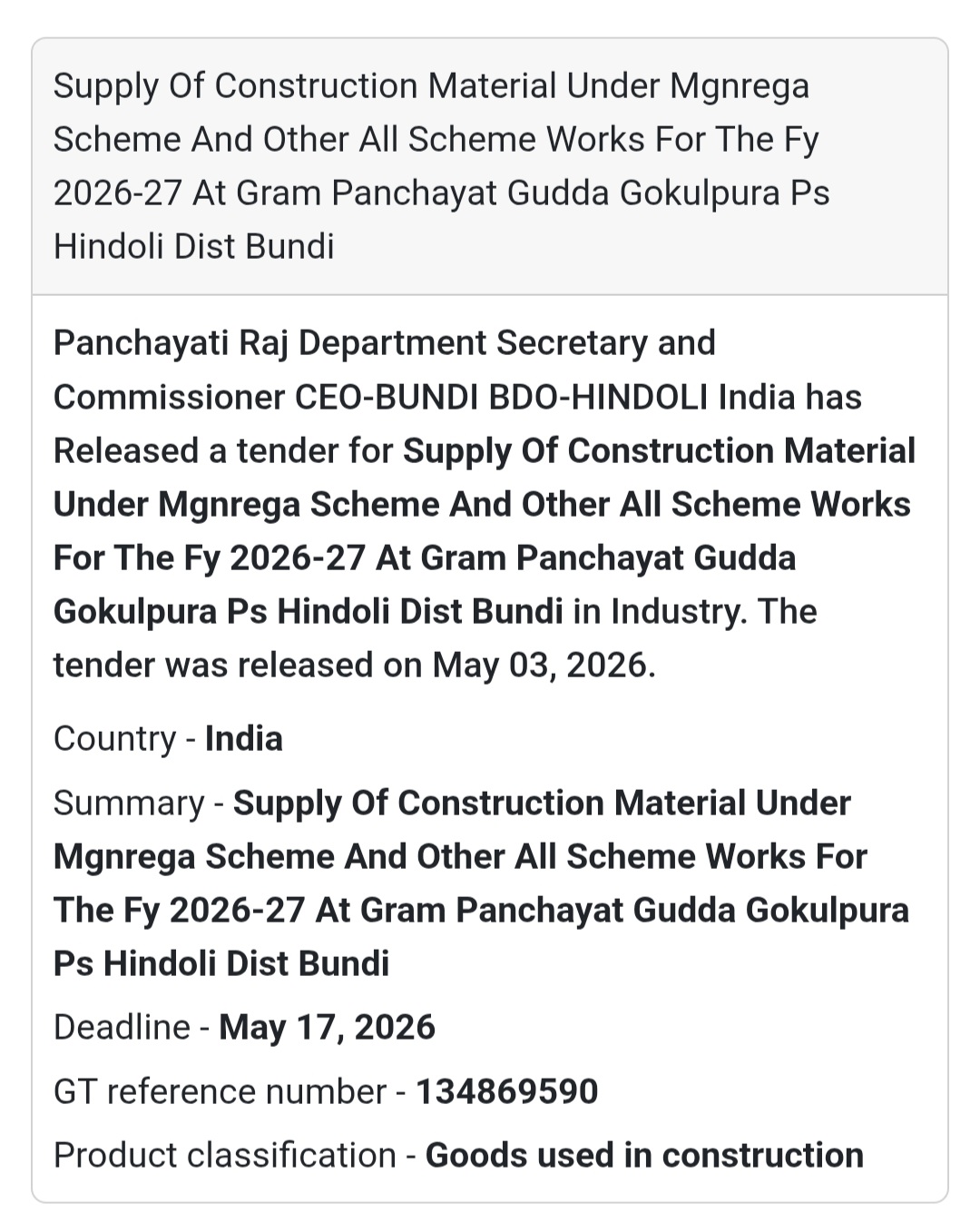 Construction Material Supply – Gudda Gokulpura