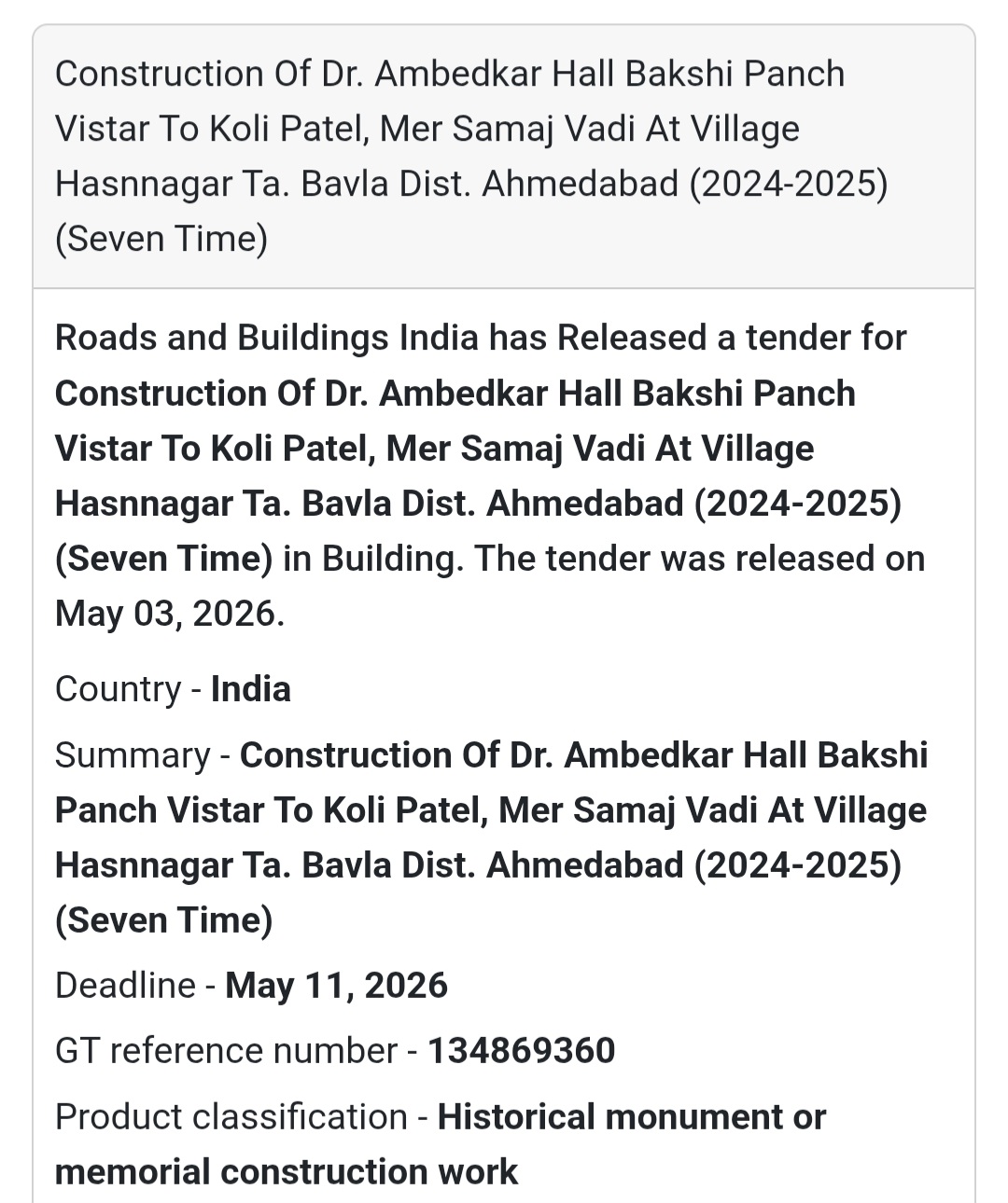 🏛️ Construction of Dr. Ambedkar Hall🔹 Organization: Roads & Buildings
