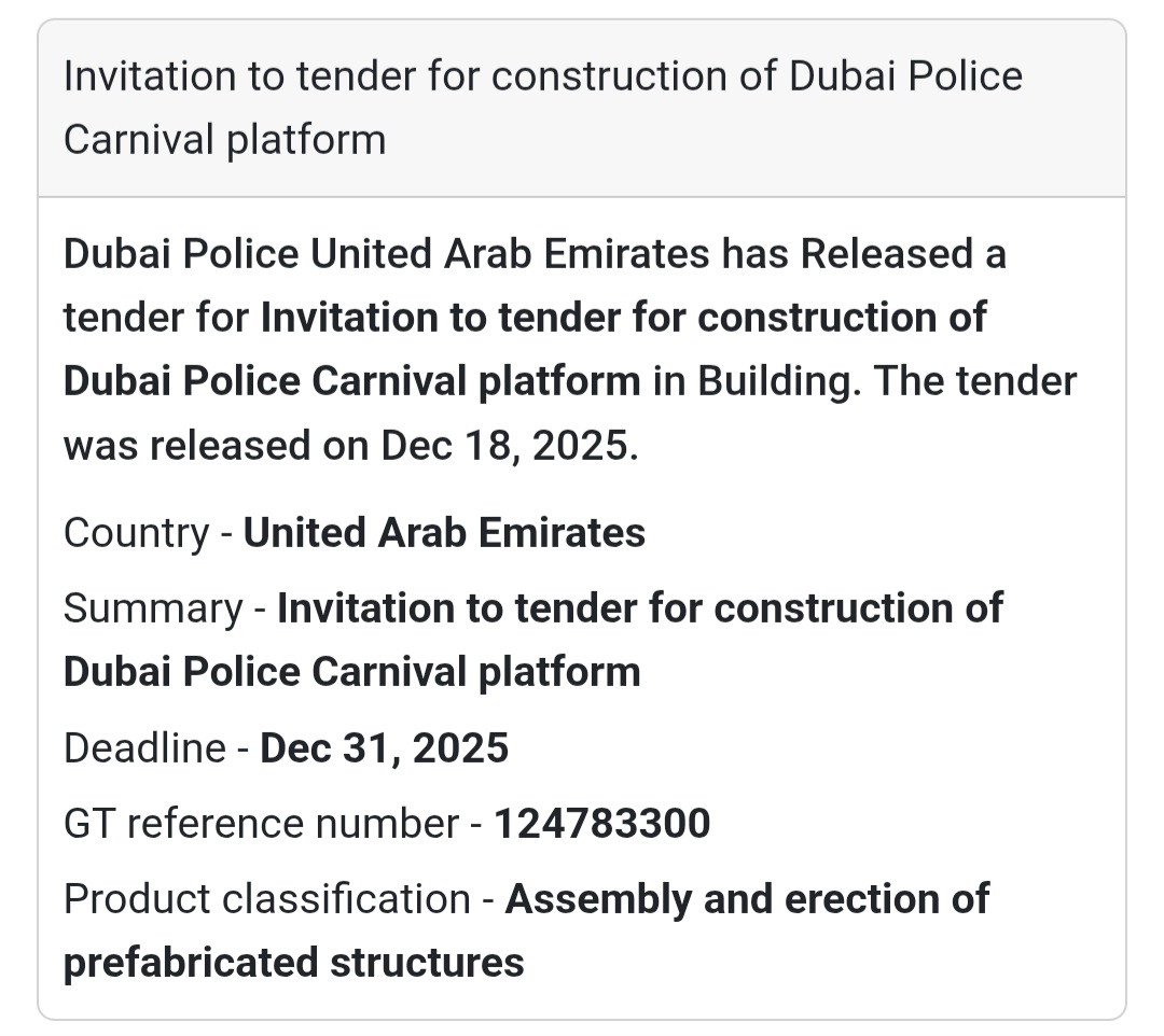 🔔 Construction Tender | United Arab Emirates 🇦🇪