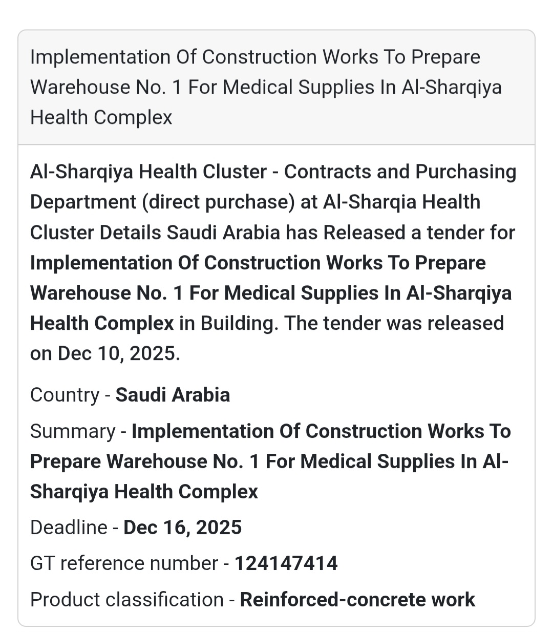 🏗️ Construction Works for Medical Supplies Warehouse