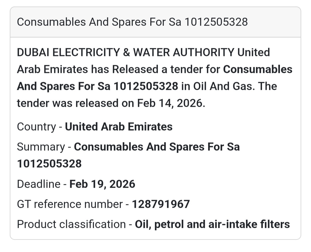 🛢️ Consumables & Spares – Oil & Gas – UAE