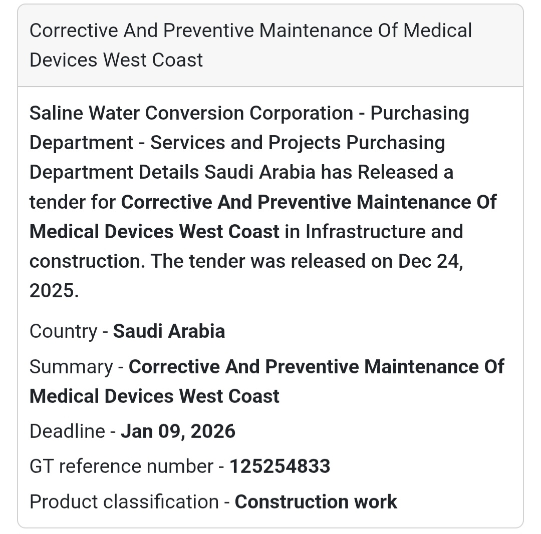 🏥 Corrective & Preventive Maintenance – Medical Devices (West Coast) 🇸🇦
