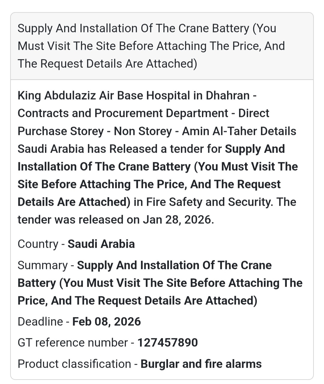 🔋 Crane Battery Supply & Installation | Dhahran